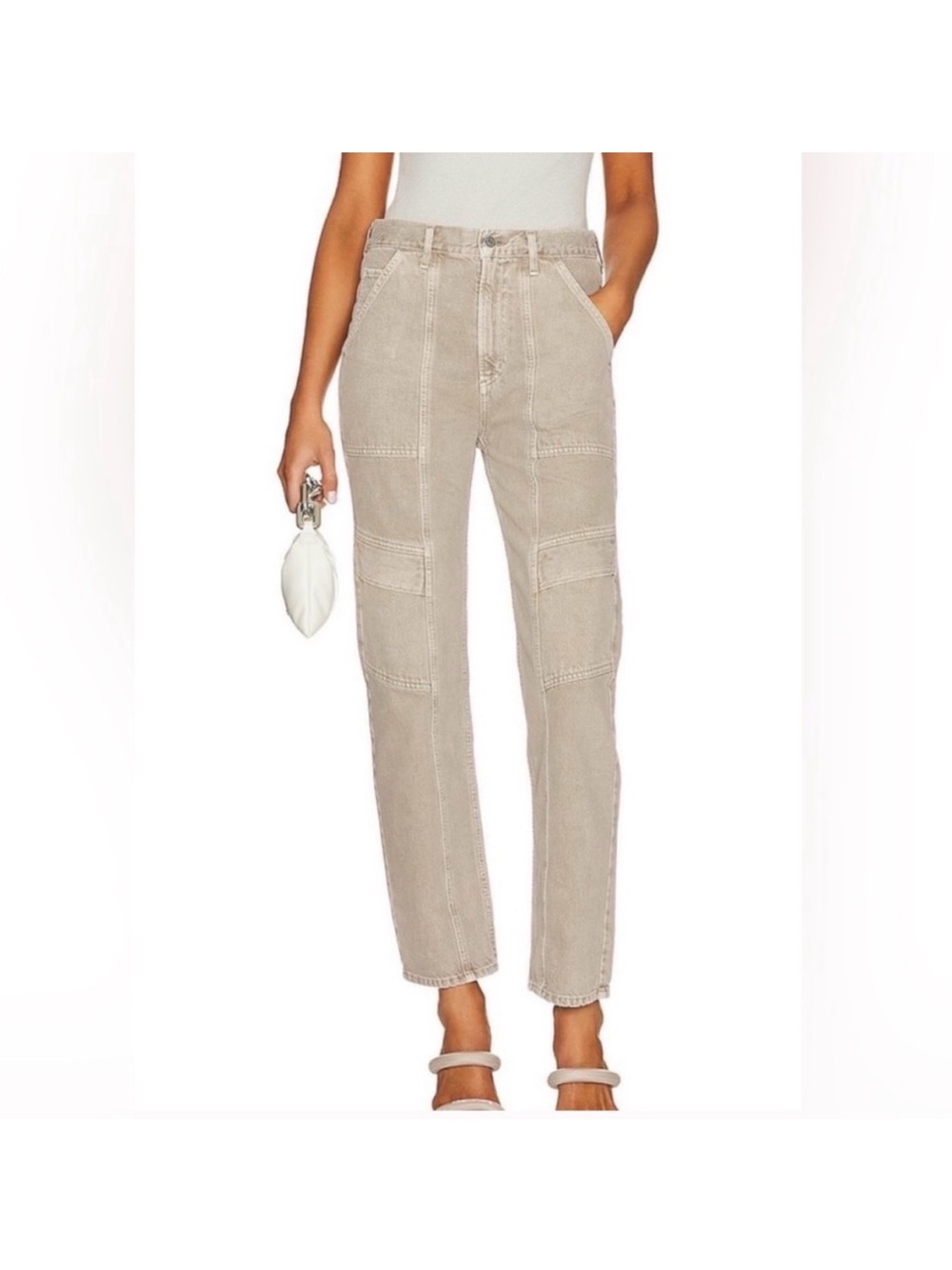 Agolde Straight-Leg Patchwork Jeans in Light Taupe